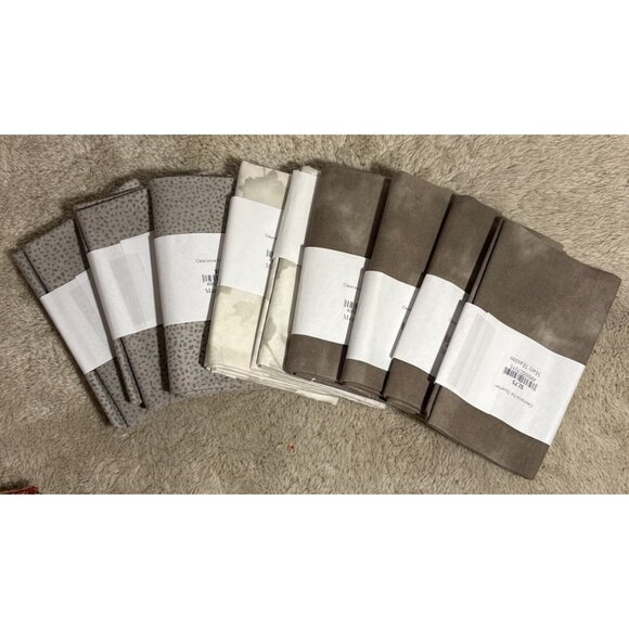 Set of 9 Fat Quarters 100% Cotton Assorted Prints & Solids Neutral Tones - Picture 6 of 6